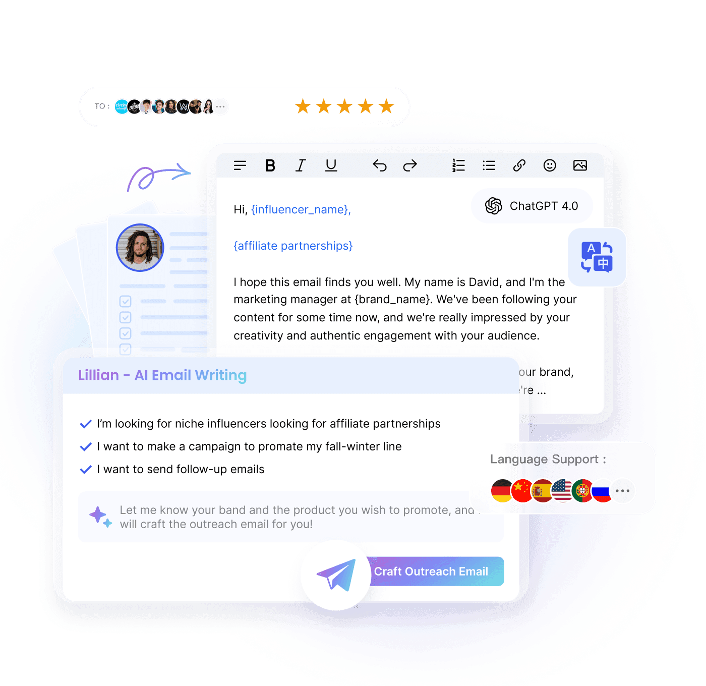 AI email writing interface