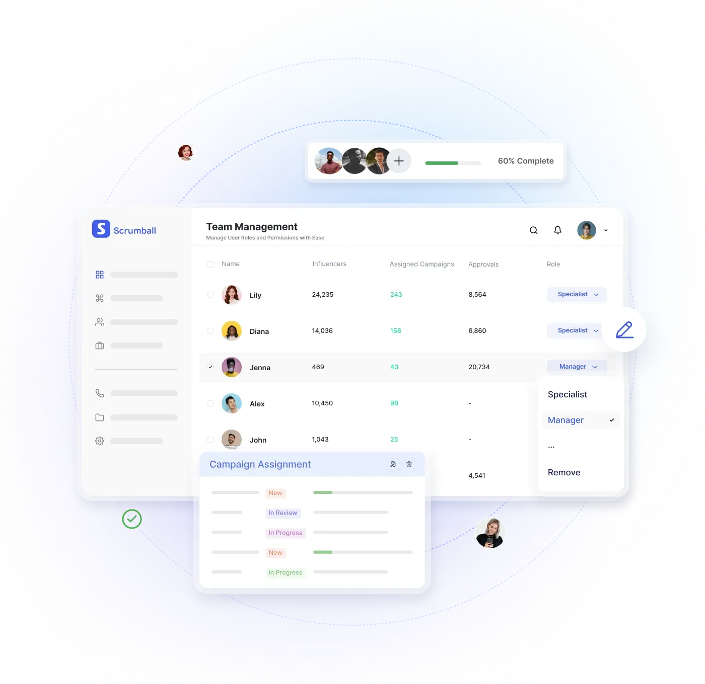 Team management interface