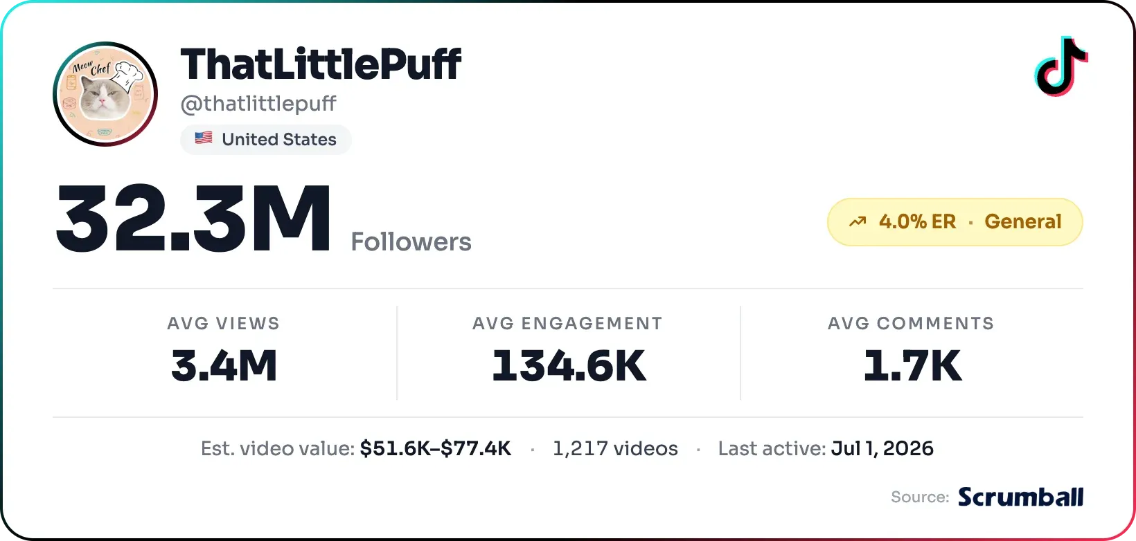 @thatlittlepuff shares creative short-form videos on TikTok that feature its pet cat in playful, food-themed scenarios