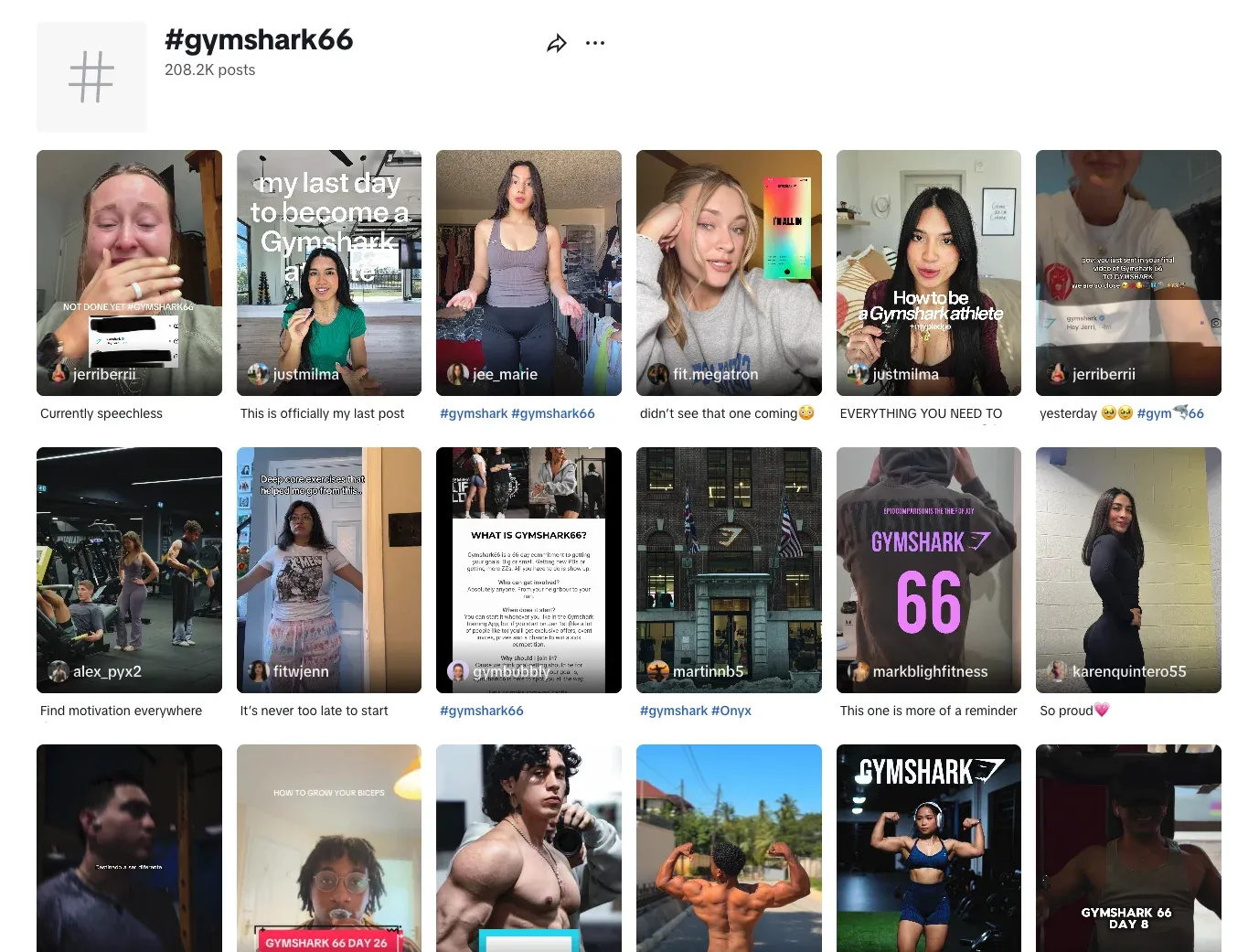 Gymshark creators promoting the #Gymshark66 fitness challenge