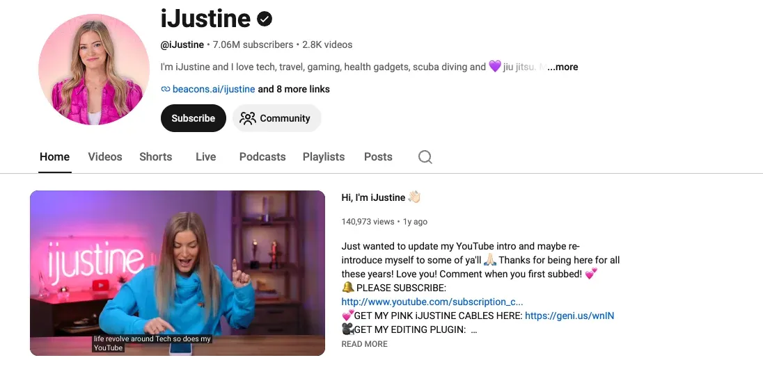 @iJustineis widely recognized for her technology and lifestyle content on YouTube