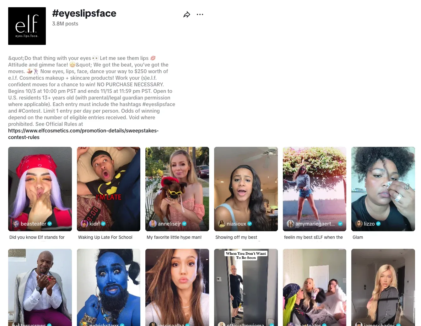 e.l.f. Cosmetics launching the viral #eyeslipsface TikTok challenge