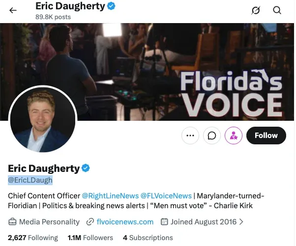 @EricLDaugh is a well-known political commentator and news analyst on X