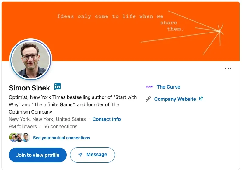 Simon Sinek on LinkedIn, founder of The Optimism Company