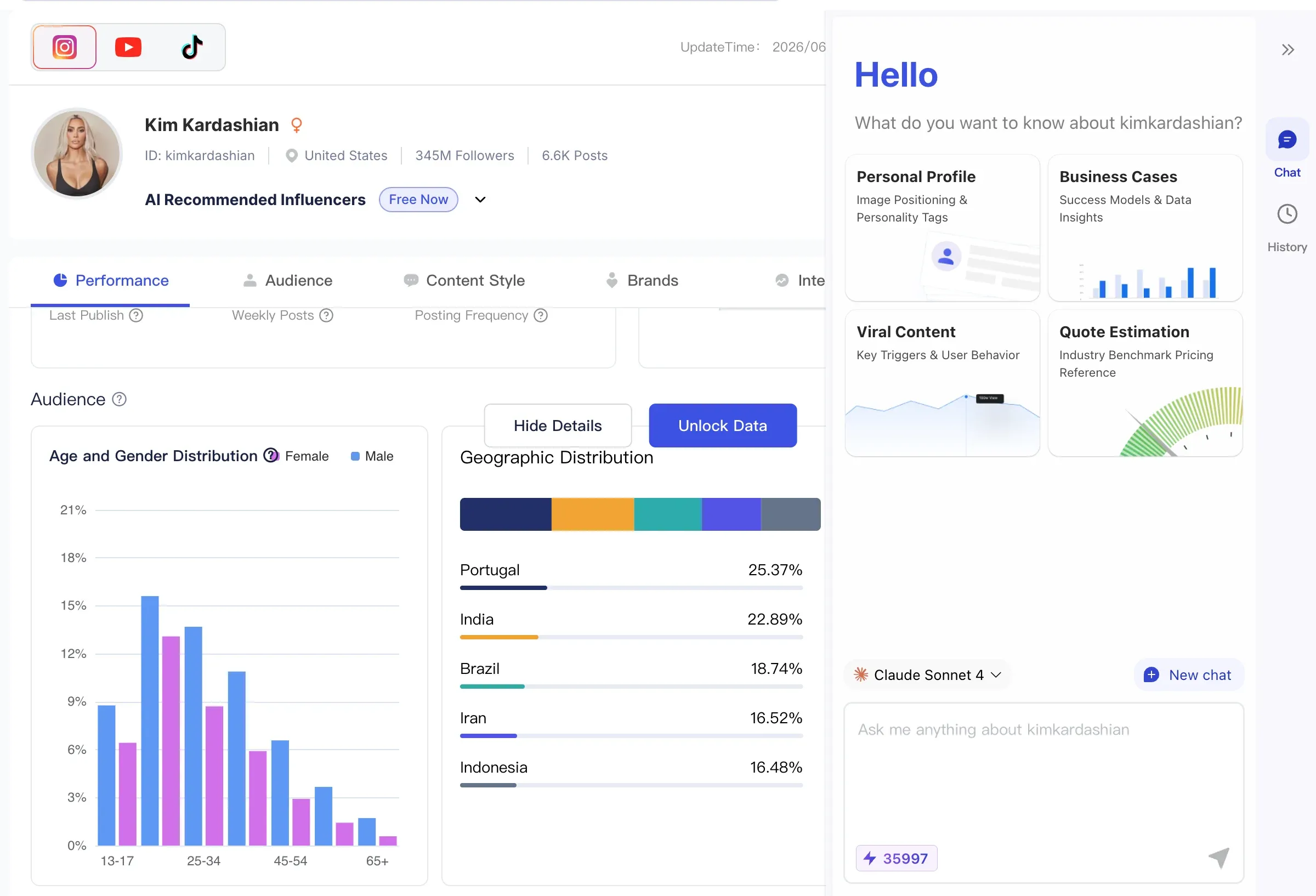 The chat-based influencer analysis AI